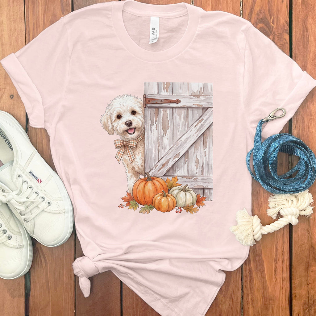 Maltipoo Barn Peeking T-Shirt in Soft Pink / S by Puppy Jo