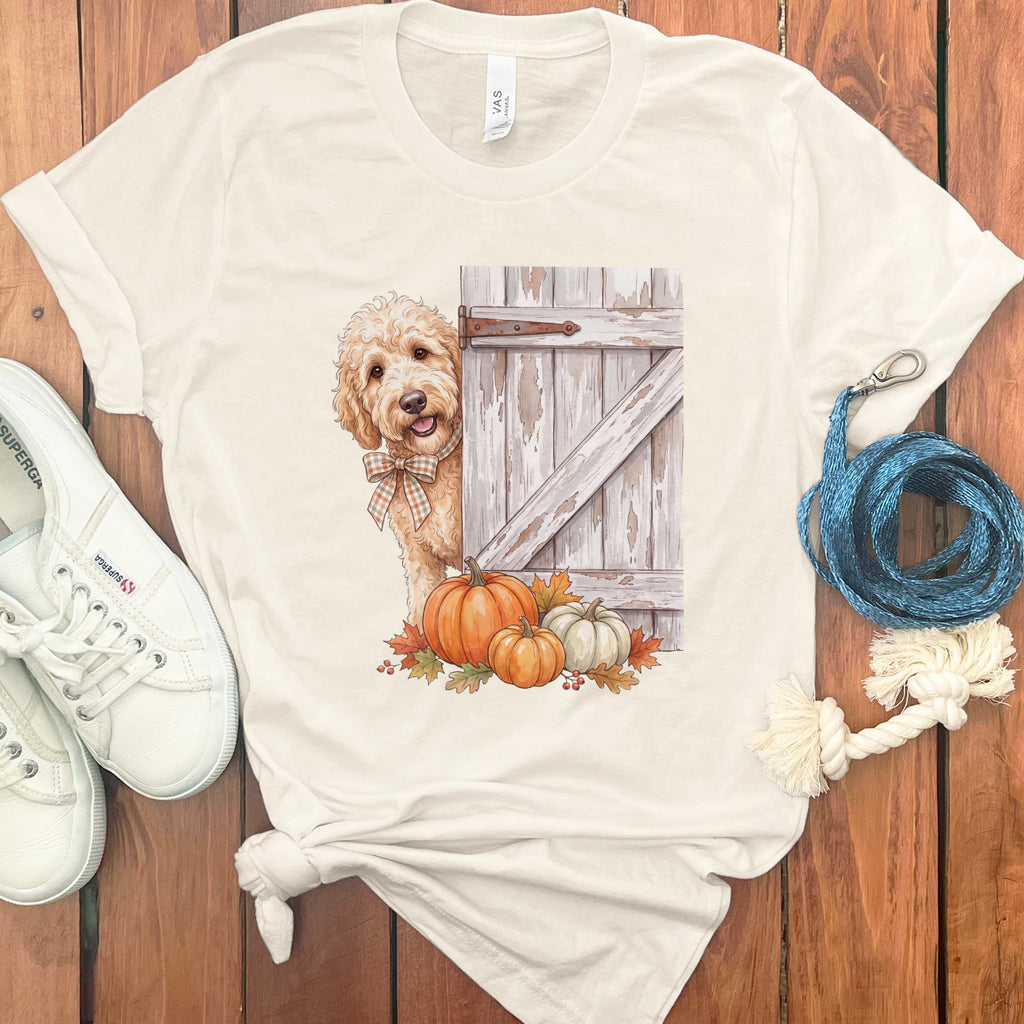 Cream Goldendoodle Barn Peeking T-Shirt in Natural / S by Puppy Jo