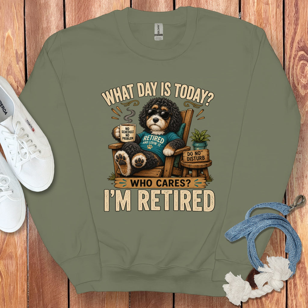 I'm Retired Bernedoodle Sweatshirt in Military Green / S by Puppy Jo