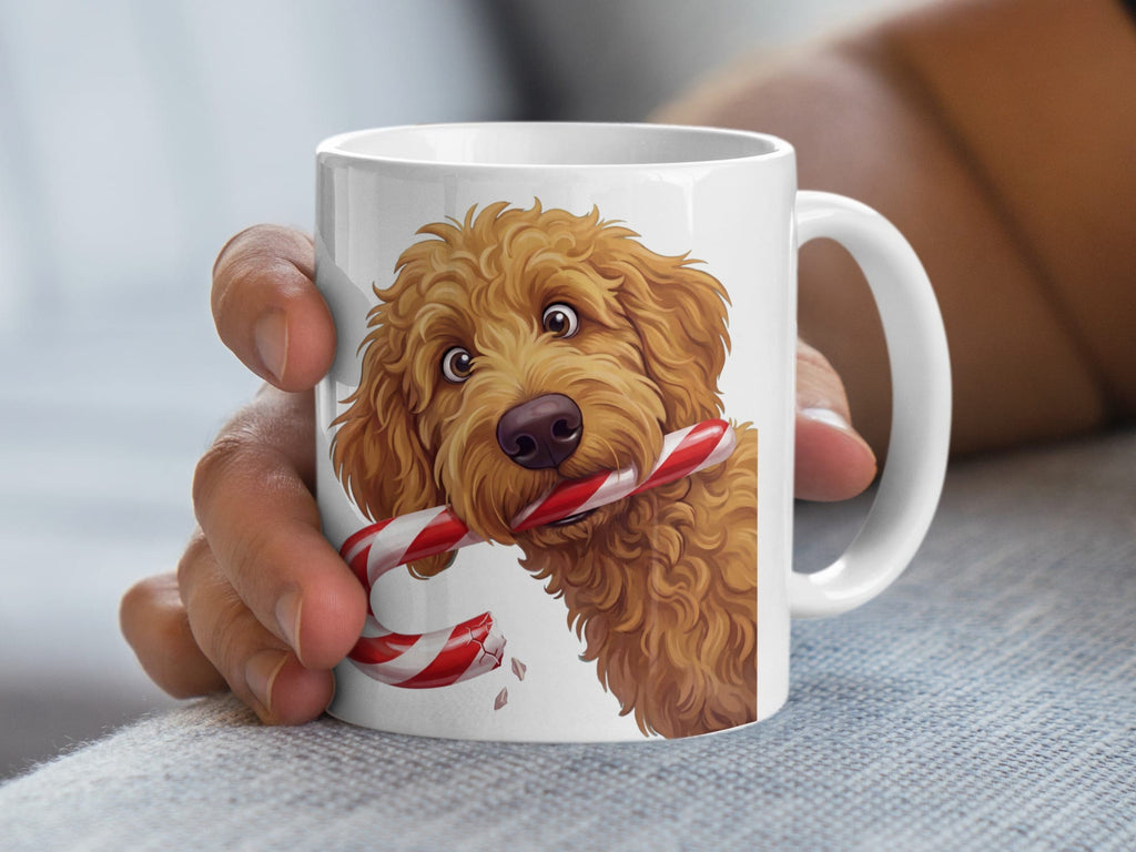 Apricot Goldendoodle Candy Cane Thief Mug in by Puppy Jo