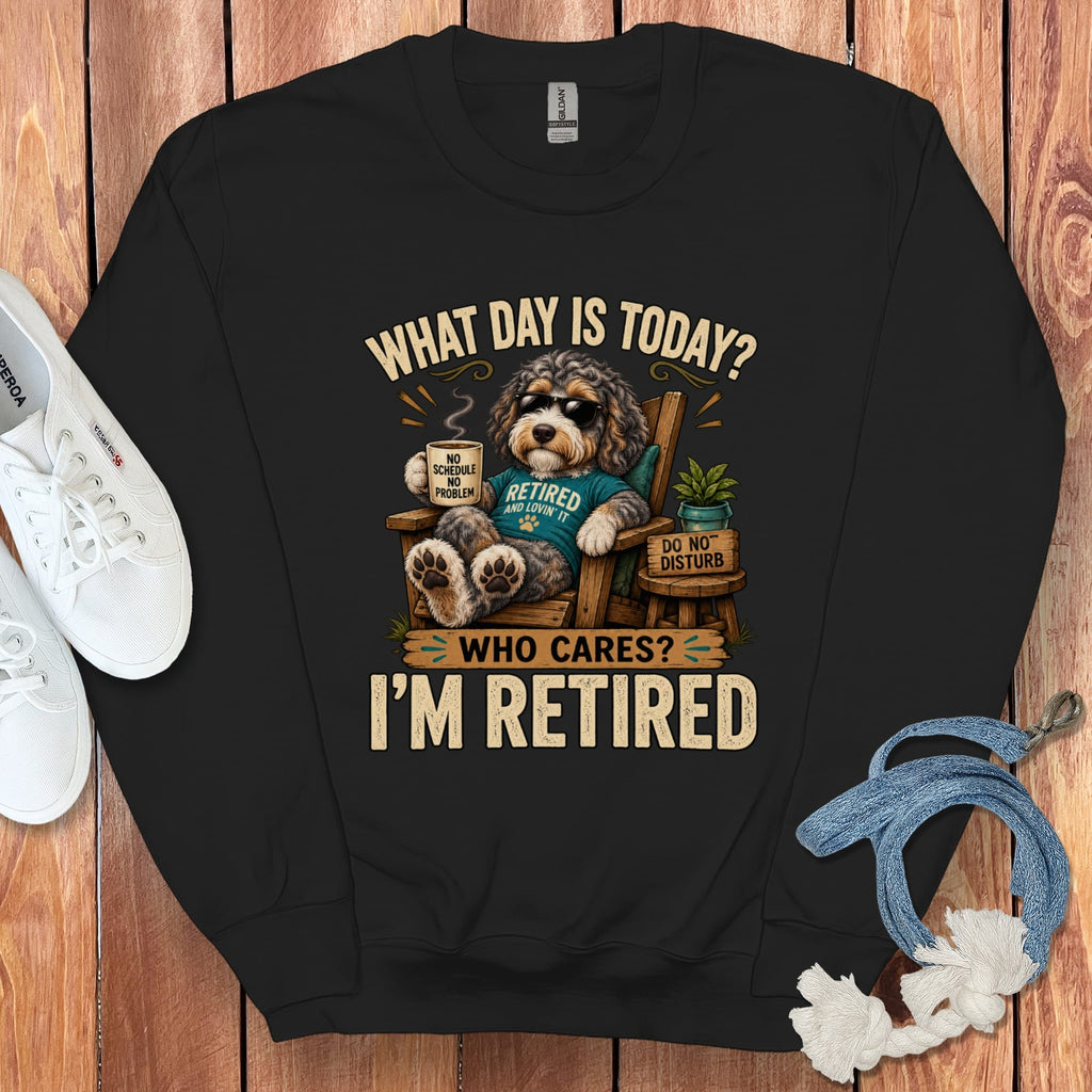 I'm Retired Aussiedoodle Sweatshirt in Black / S by Puppy Jo
