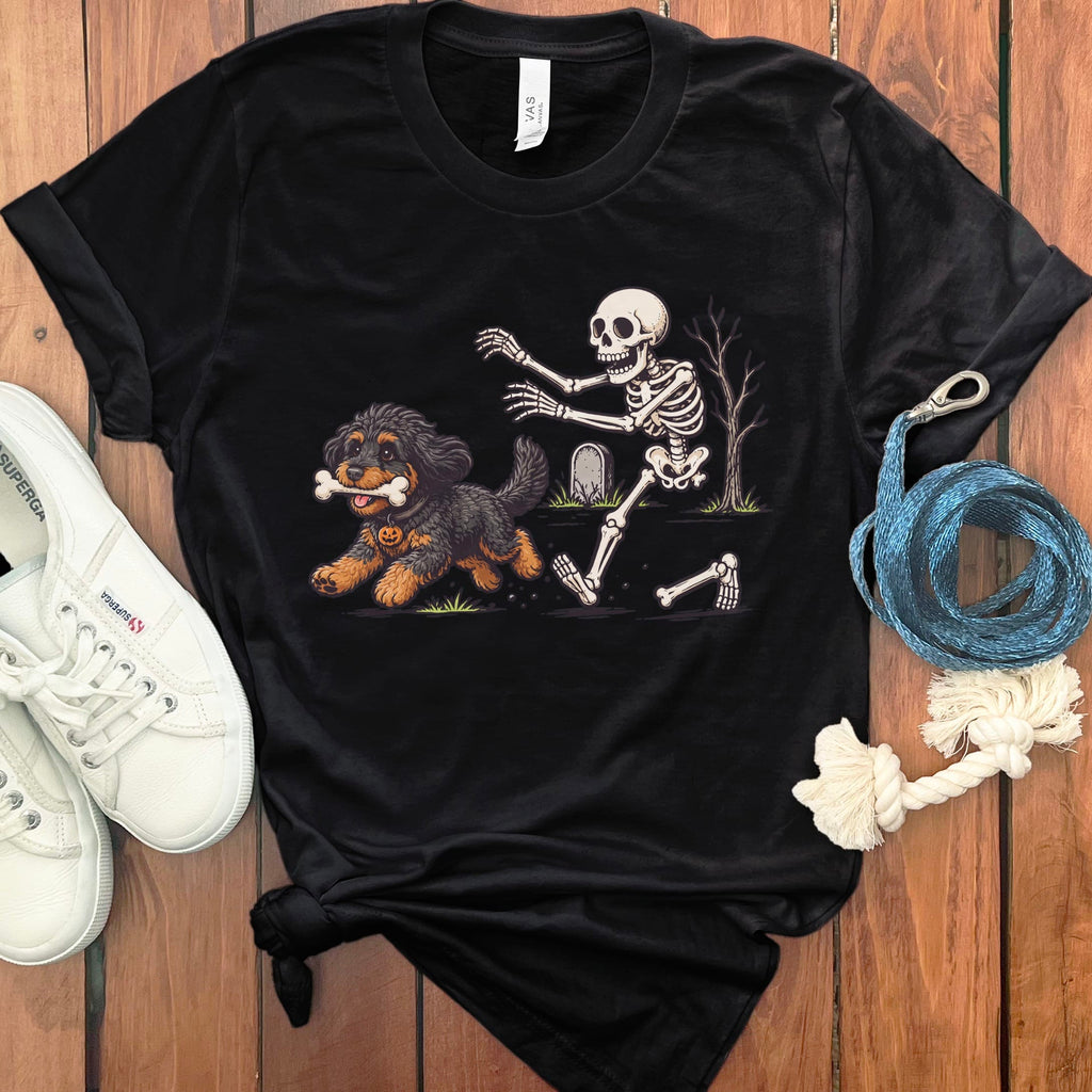 Phantom Goldendoodle Bone Thief T-Shirt in Black / S by Puppy Jo
