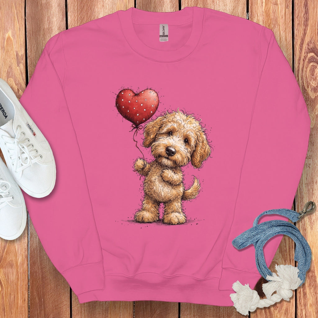 Pink Sweatshirt with Adorable Puppy and Heart Balloon