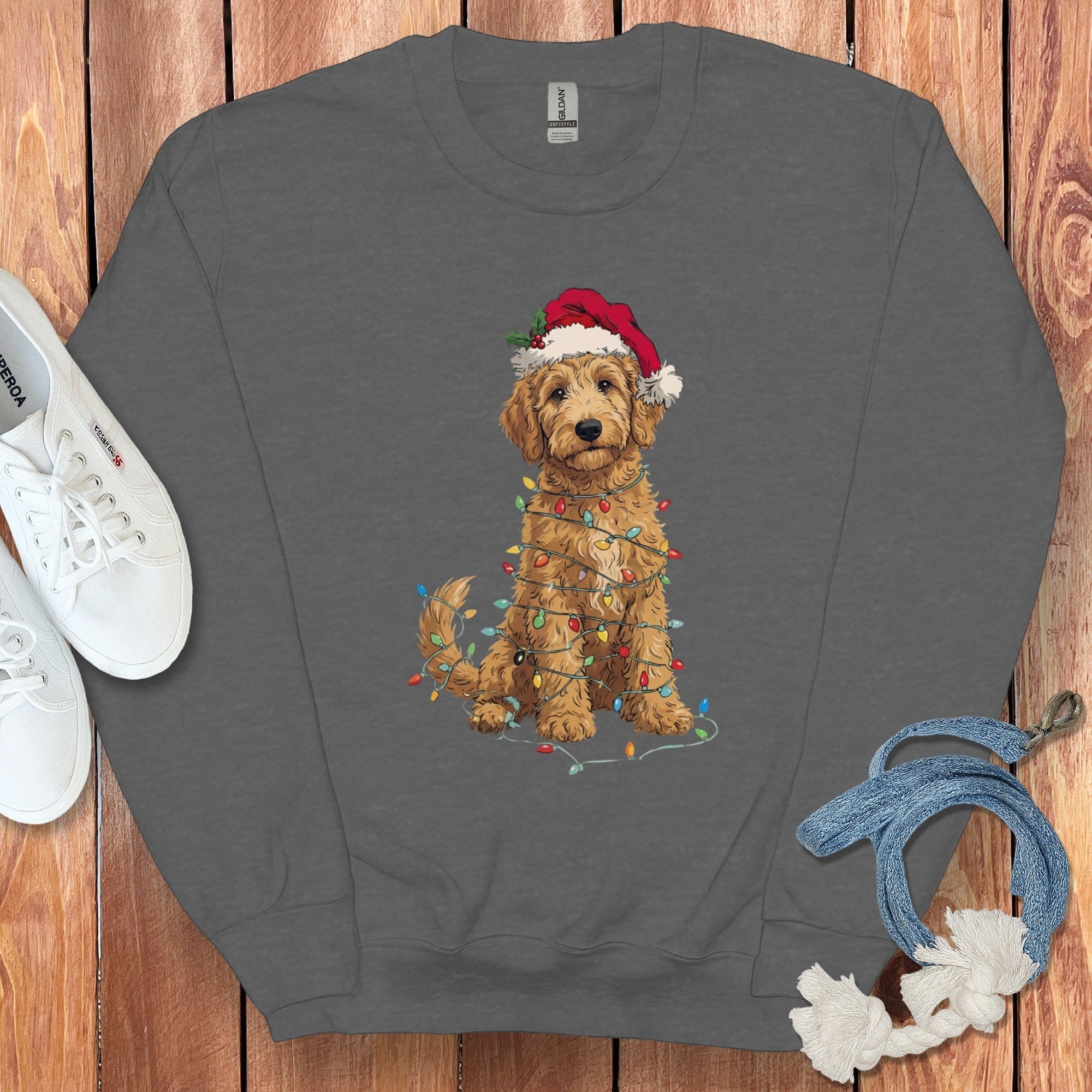 Christmas Dog with Santa Hat Graphic Sweatshirt
