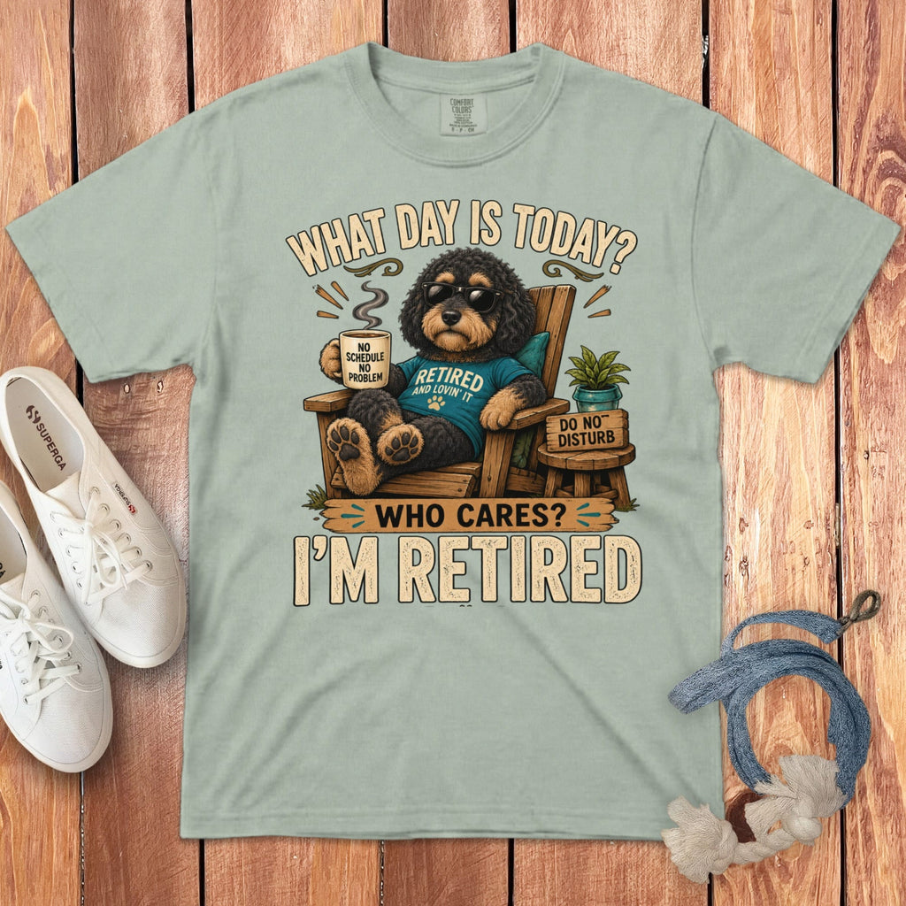 I'm Retired Phantom Goldendoodle Signature T-Shirt in Bay / S by Puppy Jo