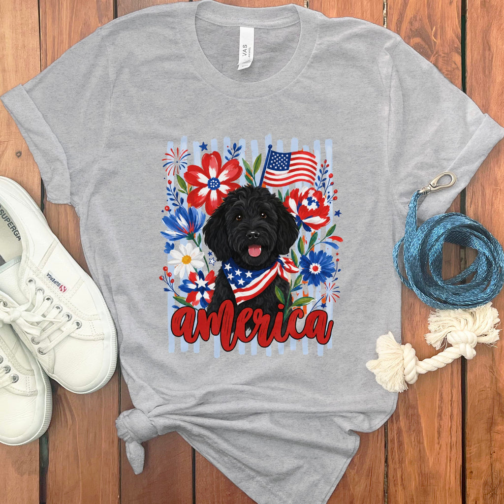 Black Doodle America T-Shirt in Athletic Heather / S by Puppy Jo