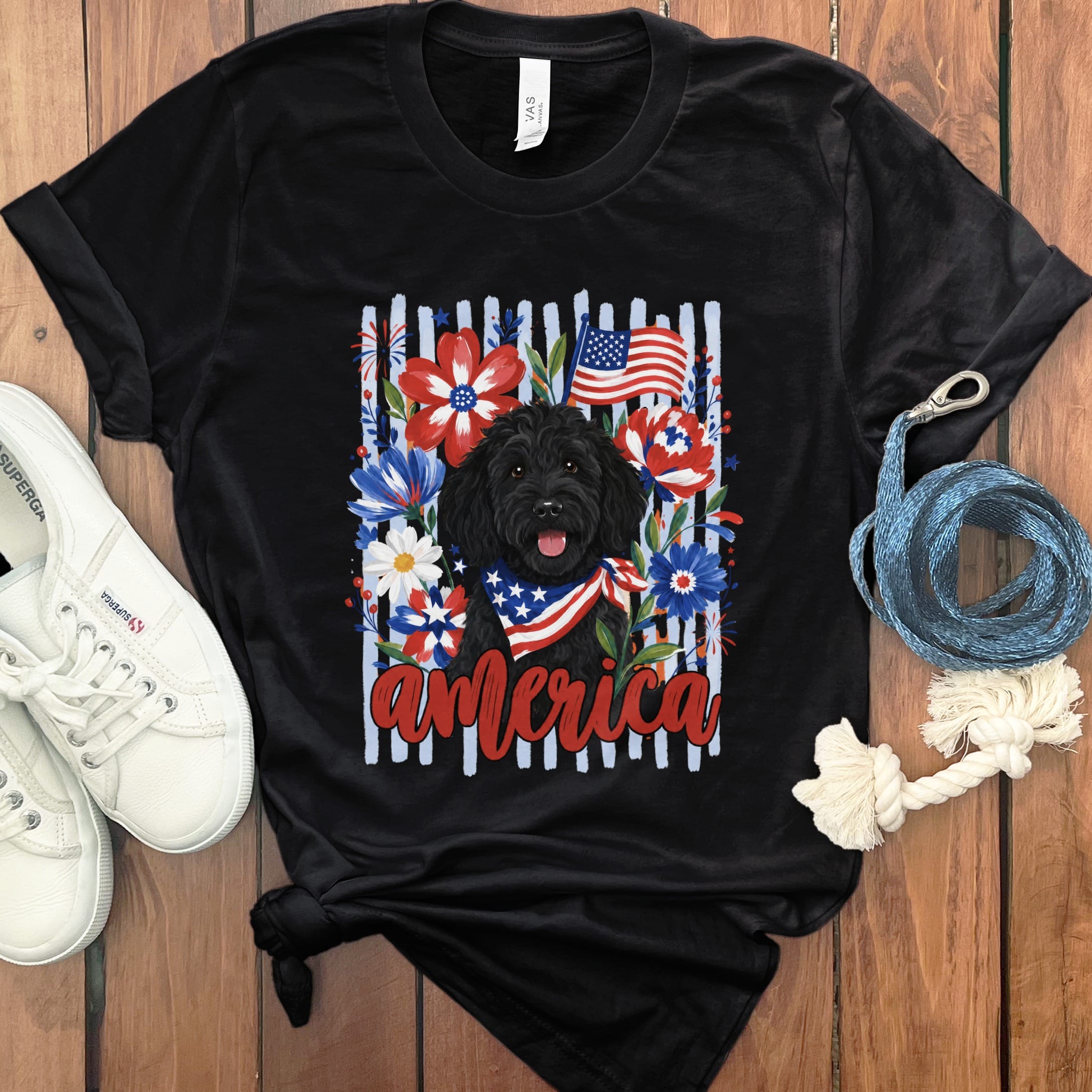 Black Doodle America T-Shirt in Black / S by Puppy Jo