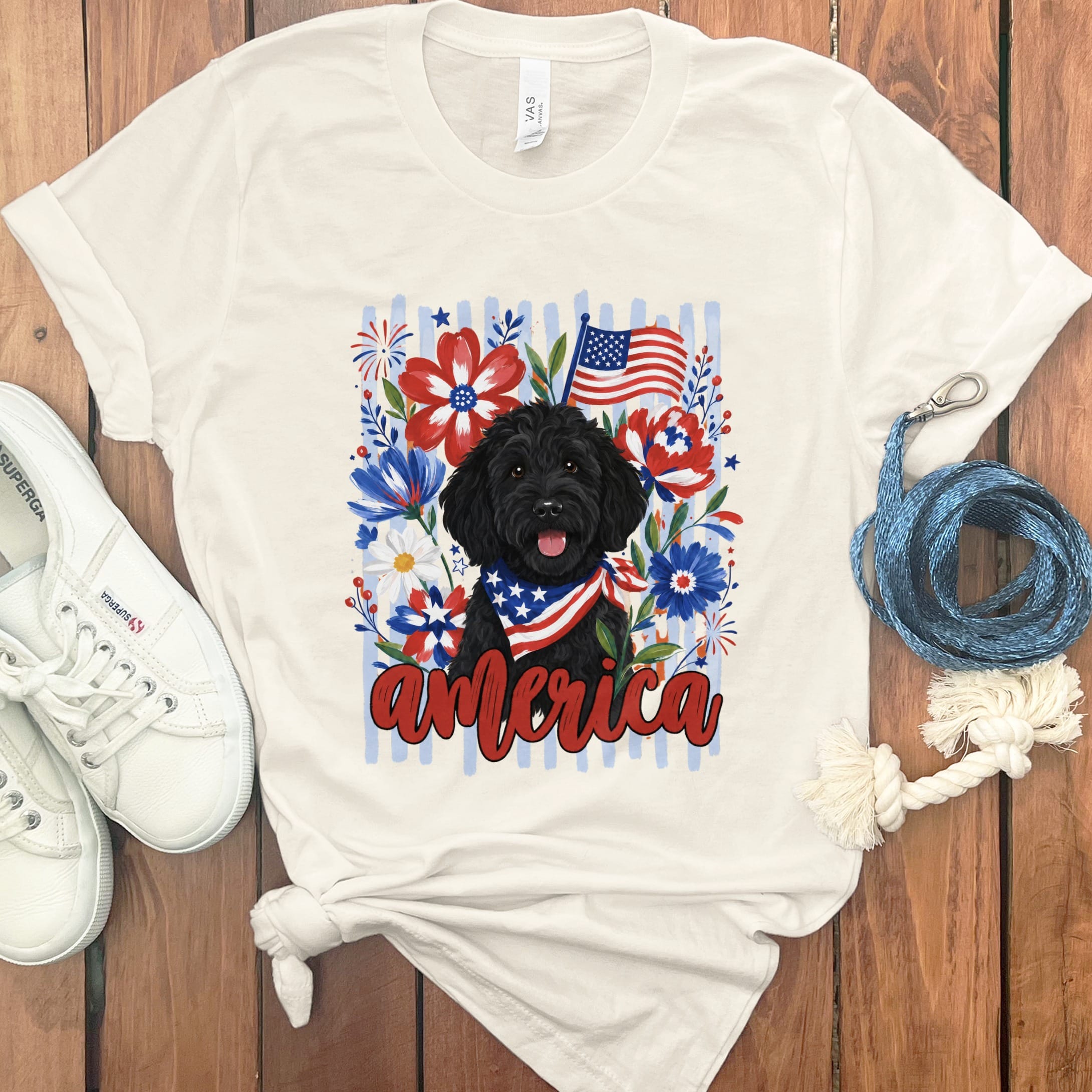 Black Doodle America T-Shirt in Natural / S by Puppy Jo