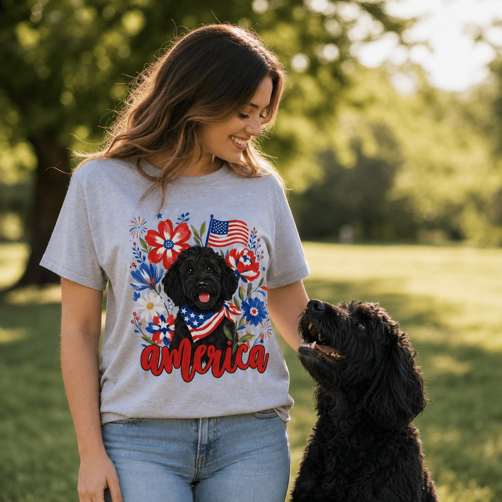 Black Doodle America T-Shirt in by Puppy Jo
