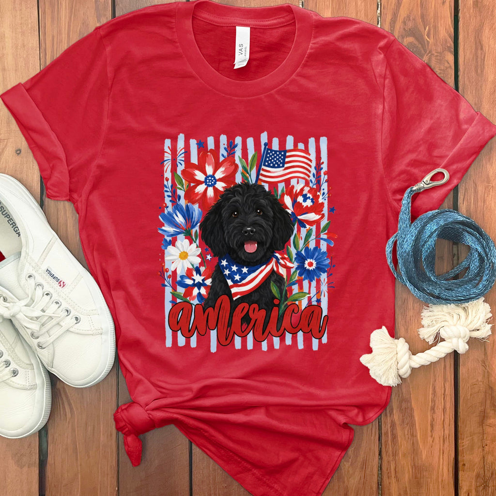 Black Doodle America T-Shirt in Red / S by Puppy Jo