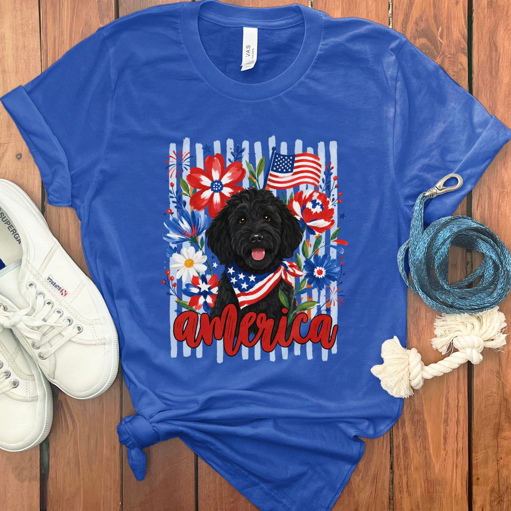 Black Doodle America T-Shirt in True Royal / S by Puppy Jo