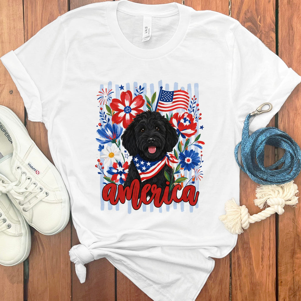 Black Doodle America T-Shirt in White / S by Puppy Jo
