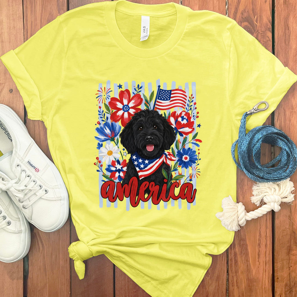 Black Doodle America T-Shirt in Yellow / S by Puppy Jo
