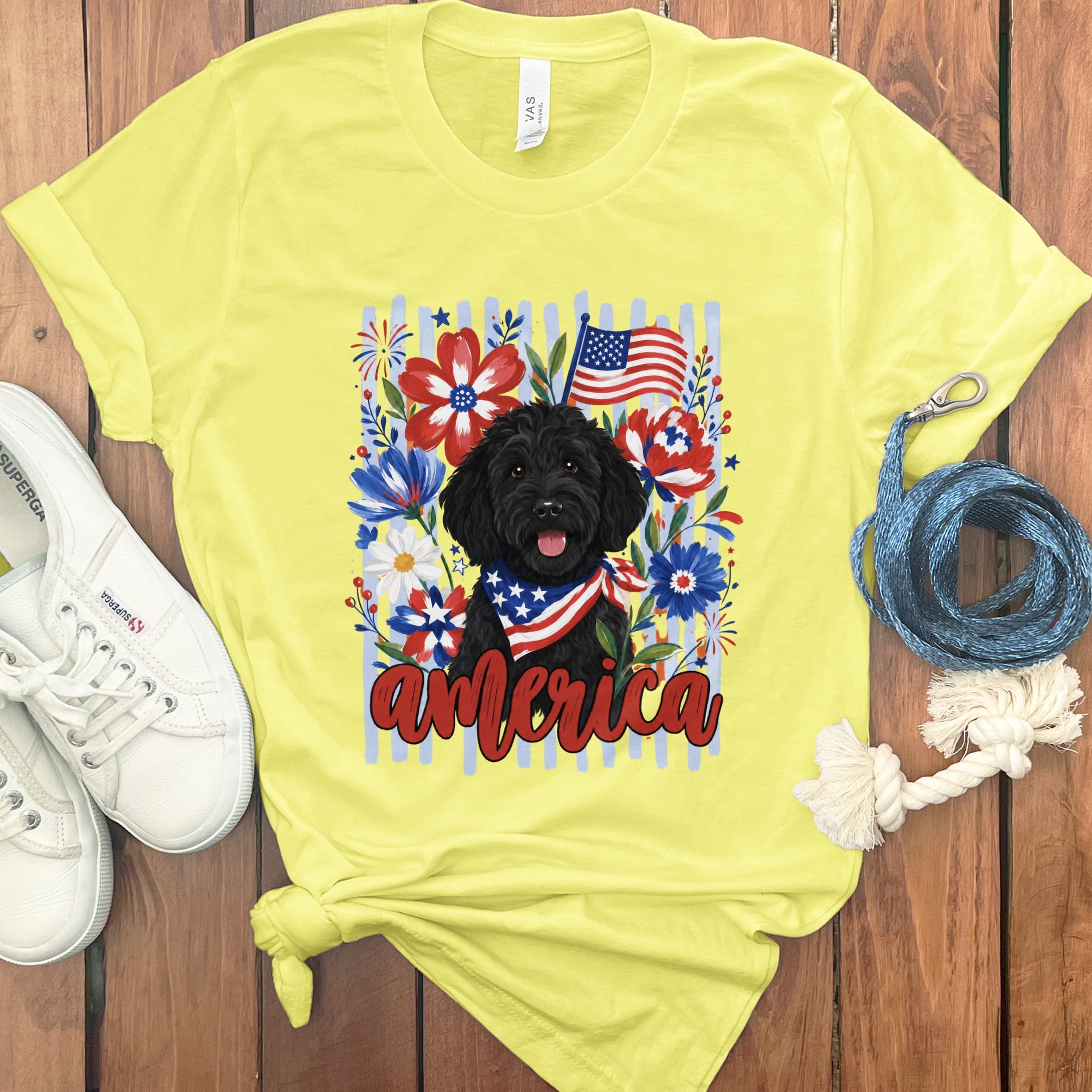 Black Doodle America T-Shirt in Yellow / S by Puppy Jo