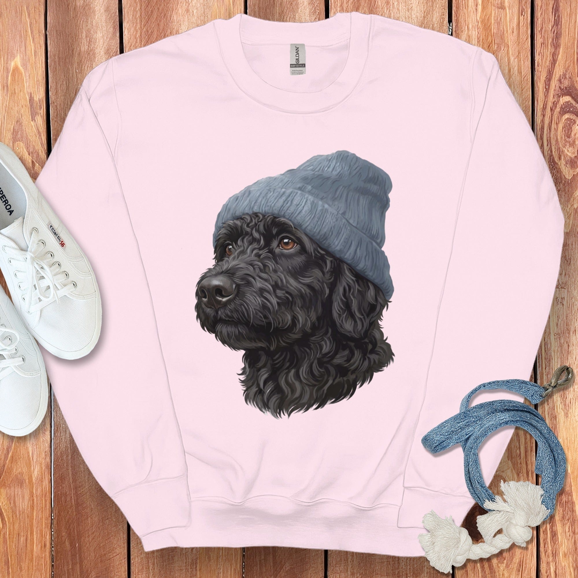 Black Doodle Blue Cap Sweatshirt in Light Pink / M / Sweatshirts by Puppy Jo