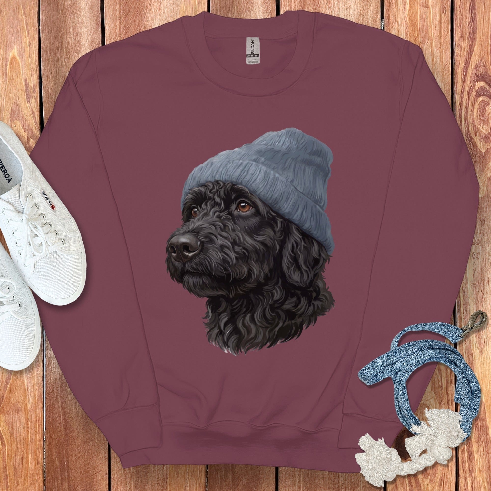 Black Doodle Blue Cap Sweatshirt in Maroon / M / Sweatshirts #1 by Puppy Jo