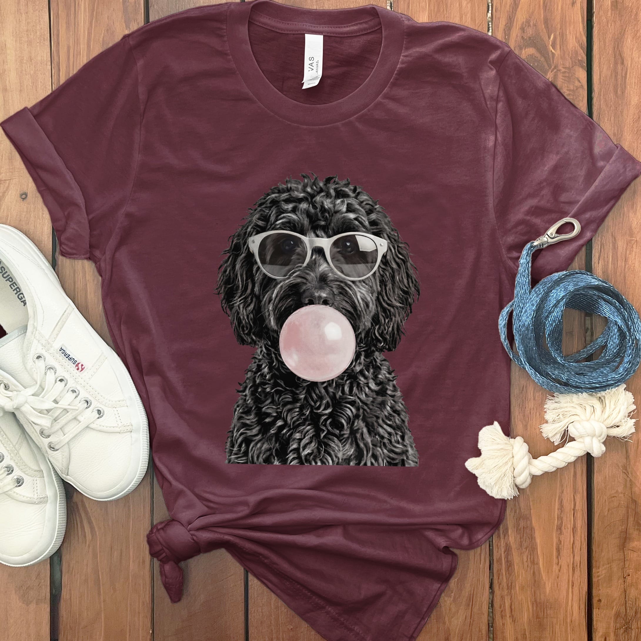 Black Doodle Bubblegum T-Shirt in Maroon / S by Puppy Jo