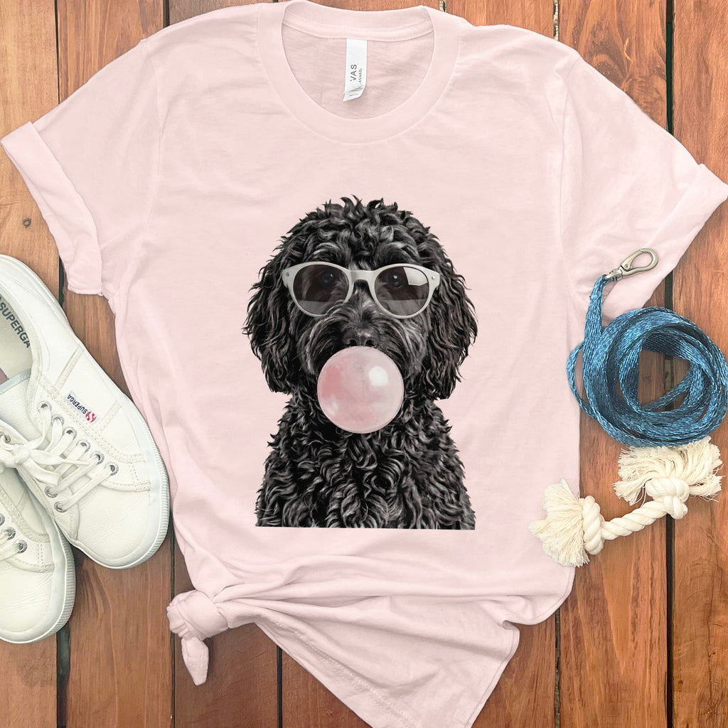 Black Doodle Bubblegum T-Shirt in Soft Pink / S by Puppy Jo