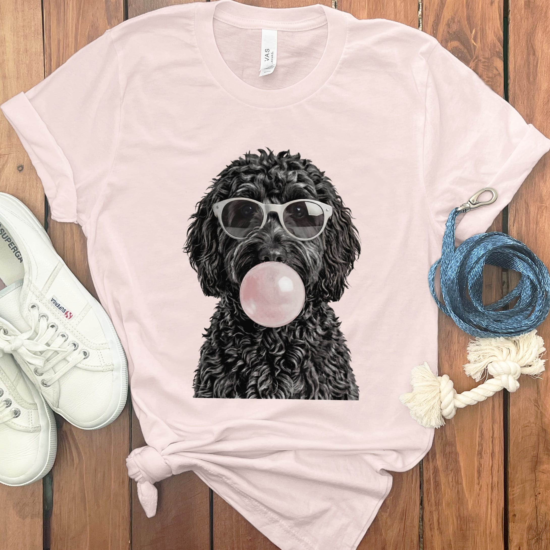 Black Doodle Bubblegum T-Shirt in Soft Pink / S by Puppy Jo