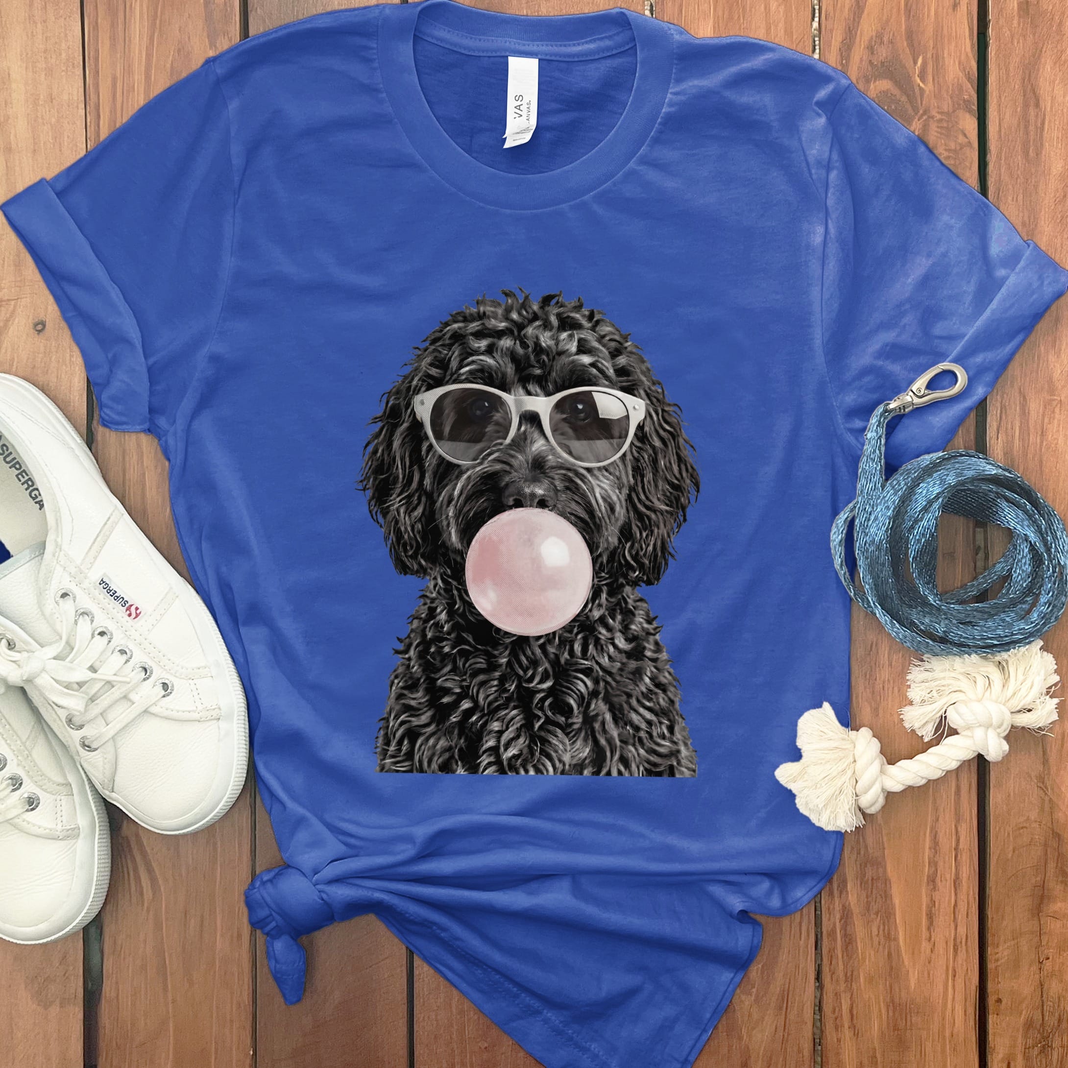 Black Doodle Bubblegum T-Shirt in True Royal / S by Puppy Jo