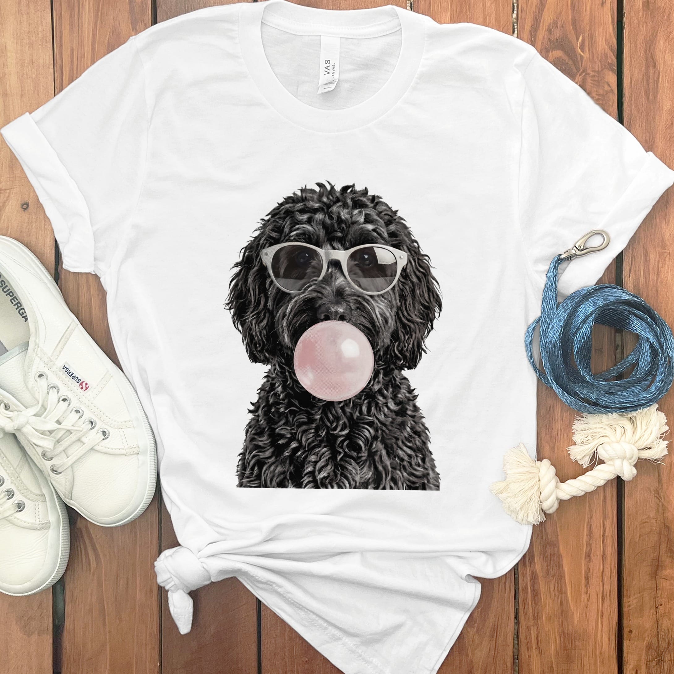 Black Doodle Bubblegum T-Shirt in White / S by Puppy Jo