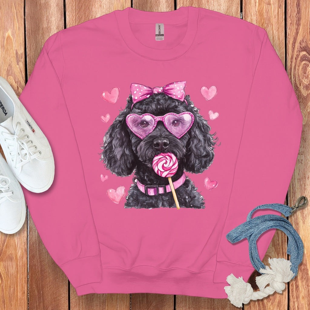 Black Doodle Coquette Sweatshirt in Heliconia / S by Puppy Jo