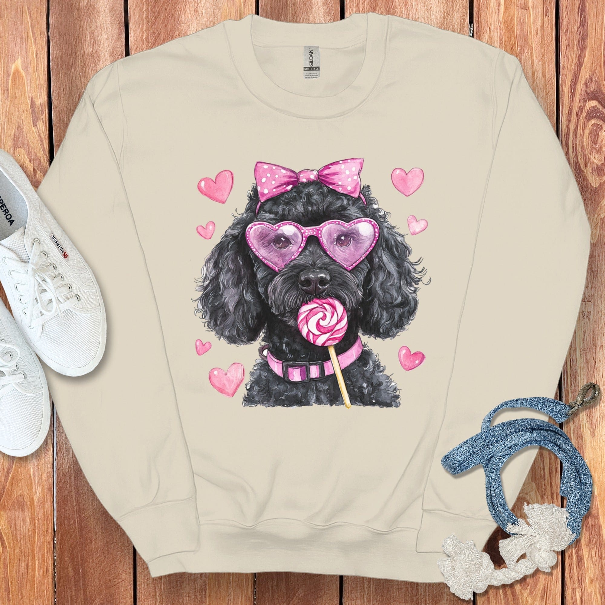 Black Doodle Coquette Sweatshirt in Sand / S by Puppy Jo