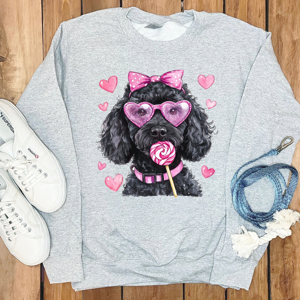 Black Doodle Coquette Sweatshirt in Sport Grey / S by Puppy Jo