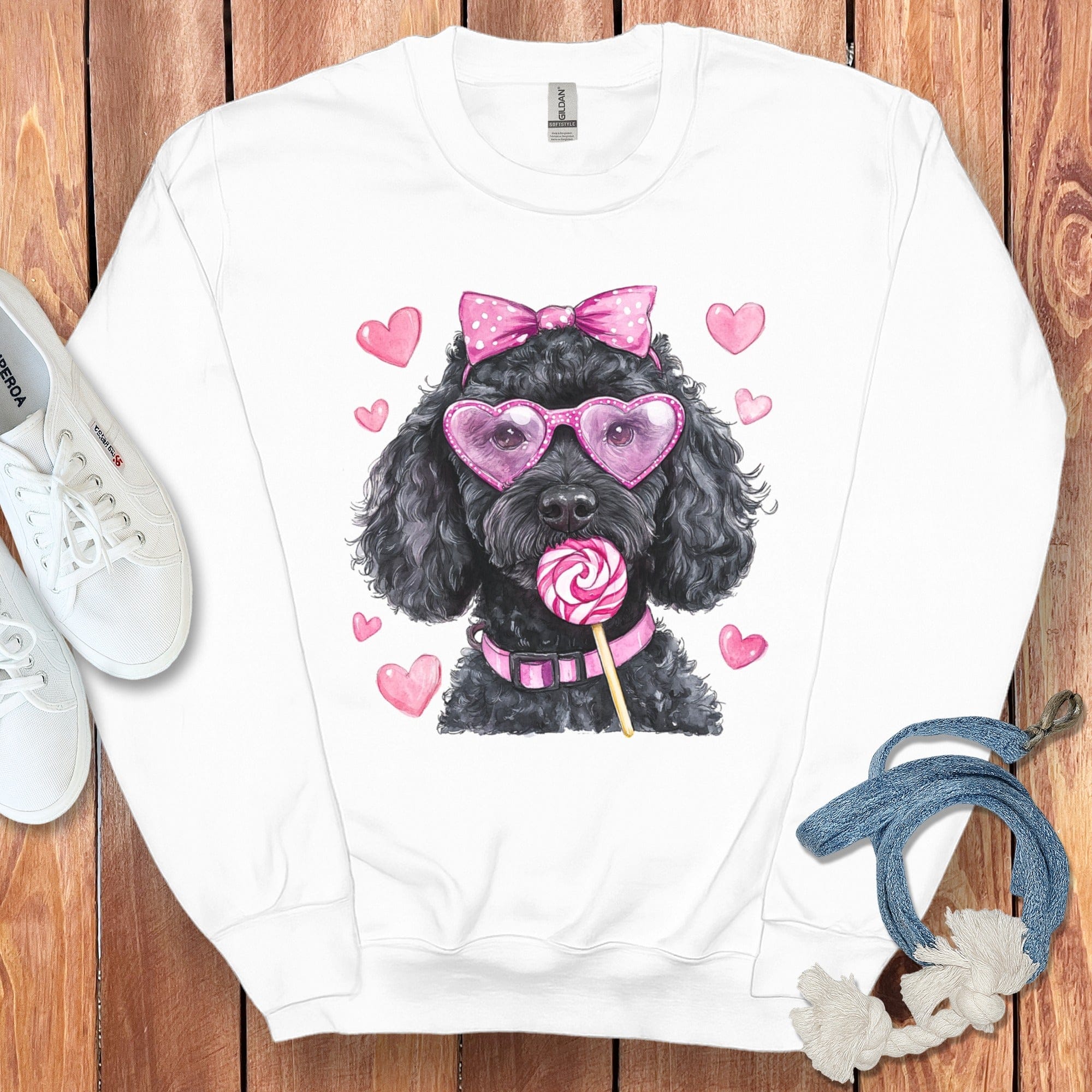 Black Doodle Coquette Sweatshirt in White / S by Puppy Jo