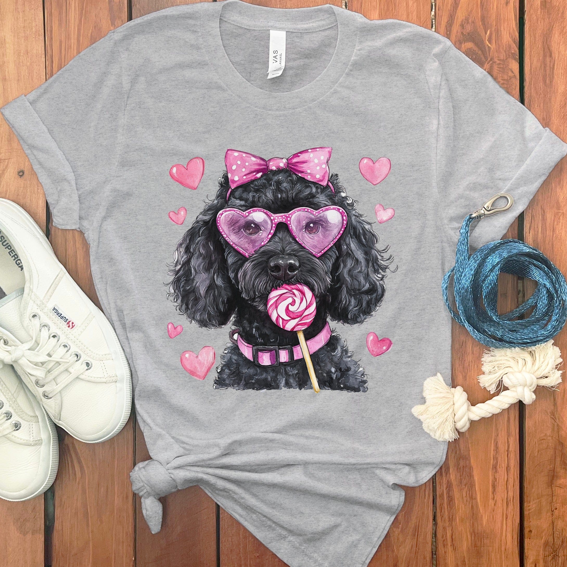 Black Doodle Coquette T-Shirt in Athletic Heather / S by Puppy Jo
