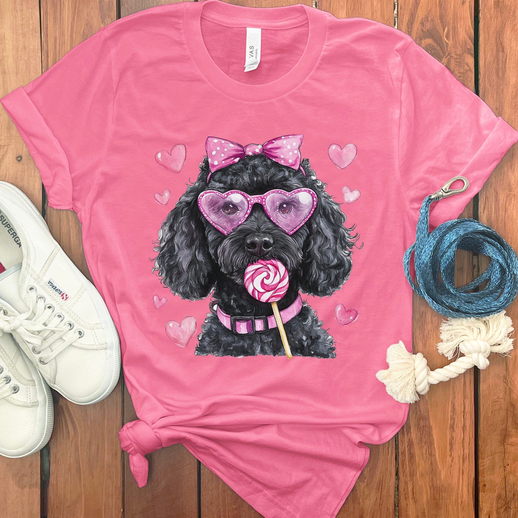 Black Doodle Coquette T-Shirt in Charity Pink / S by Puppy Jo