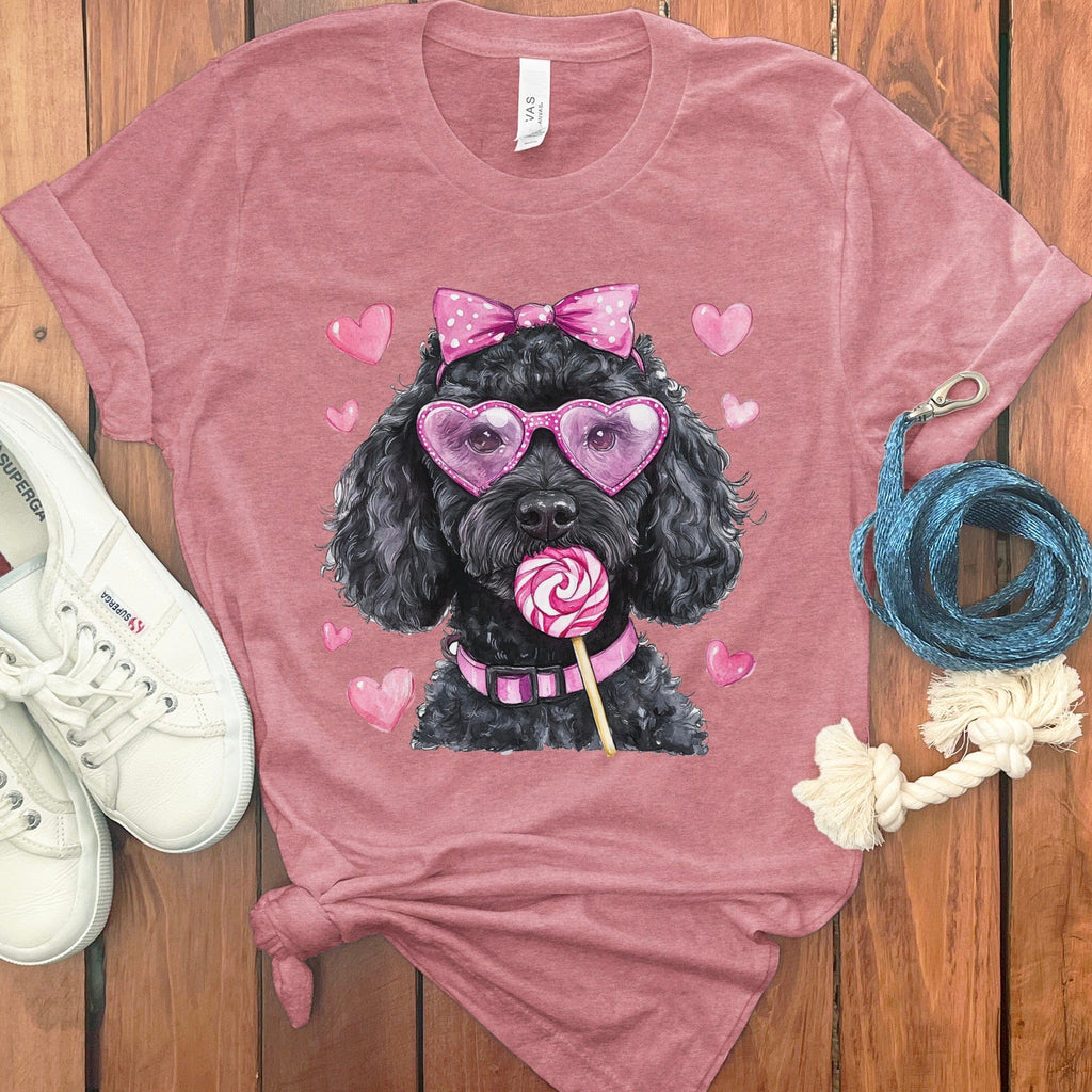 Black Doodle Coquette T-Shirt in Heather Mauve / S by Puppy Jo