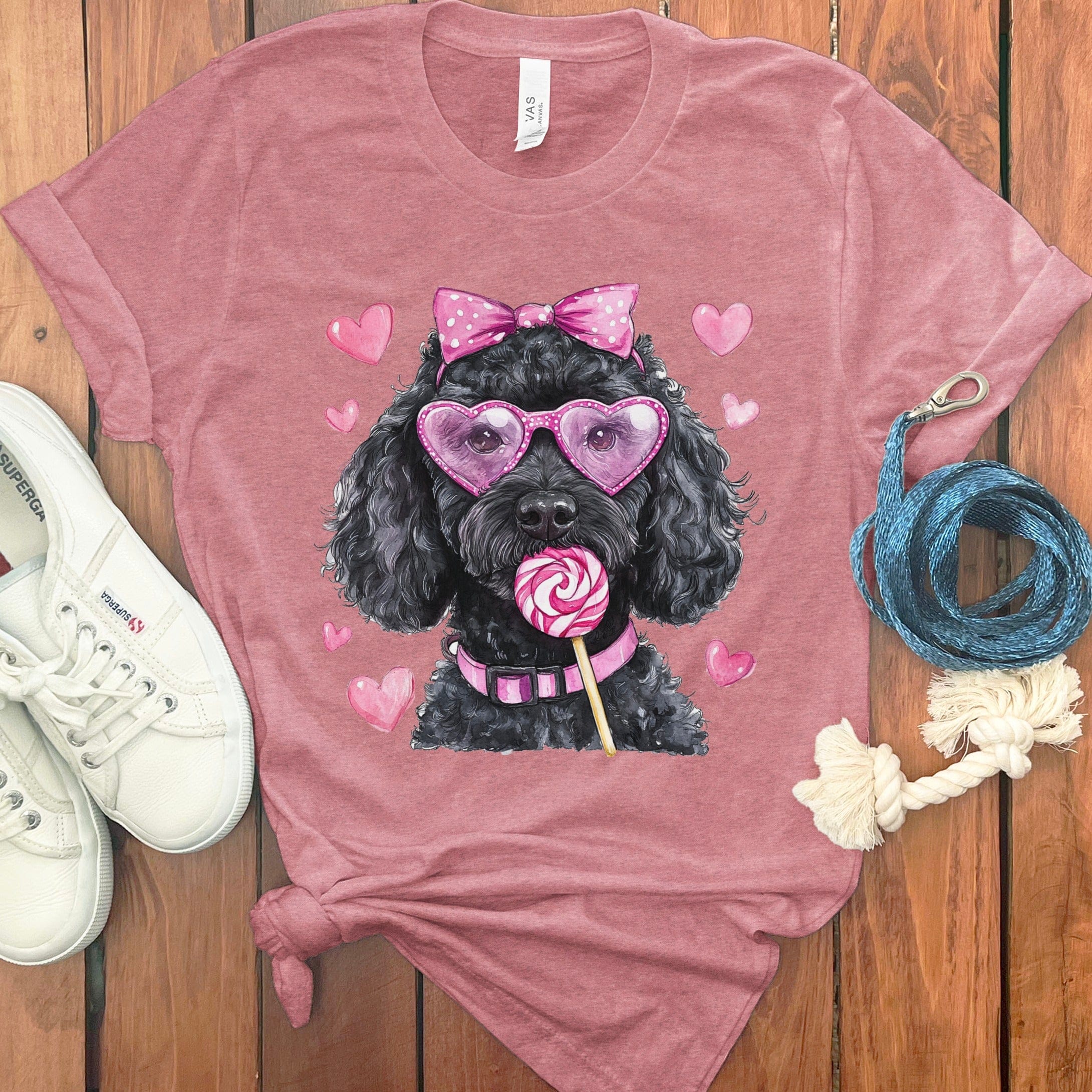 Black Doodle Coquette T-Shirt in Heather Mauve / S by Puppy Jo
