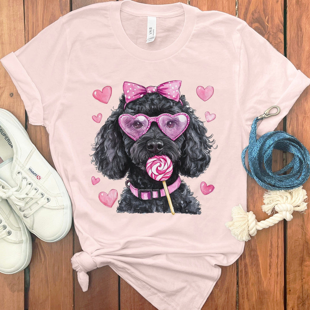 Black Doodle Coquette T-Shirt in Soft Pink / S by Puppy Jo