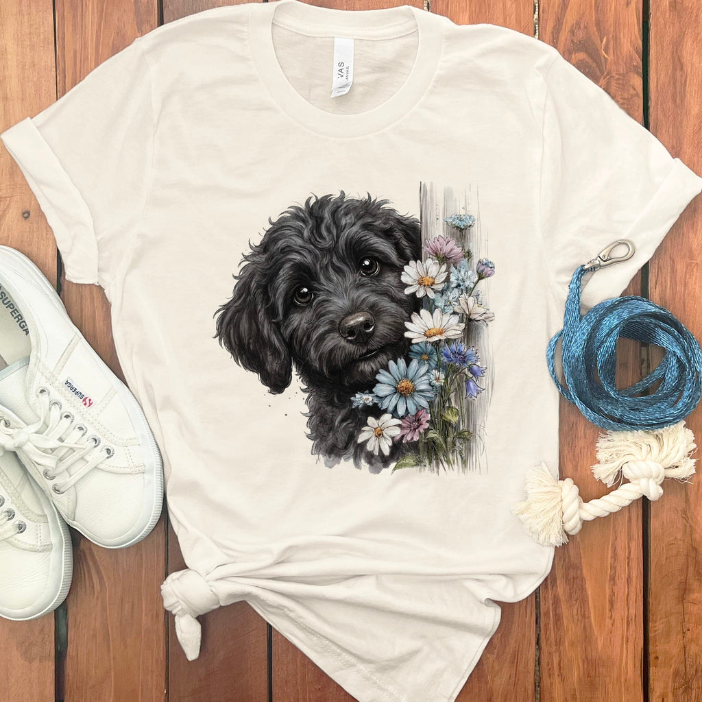 Black Doodle Daisy Peeking T-Shirt in Natural / S by Puppy Jo