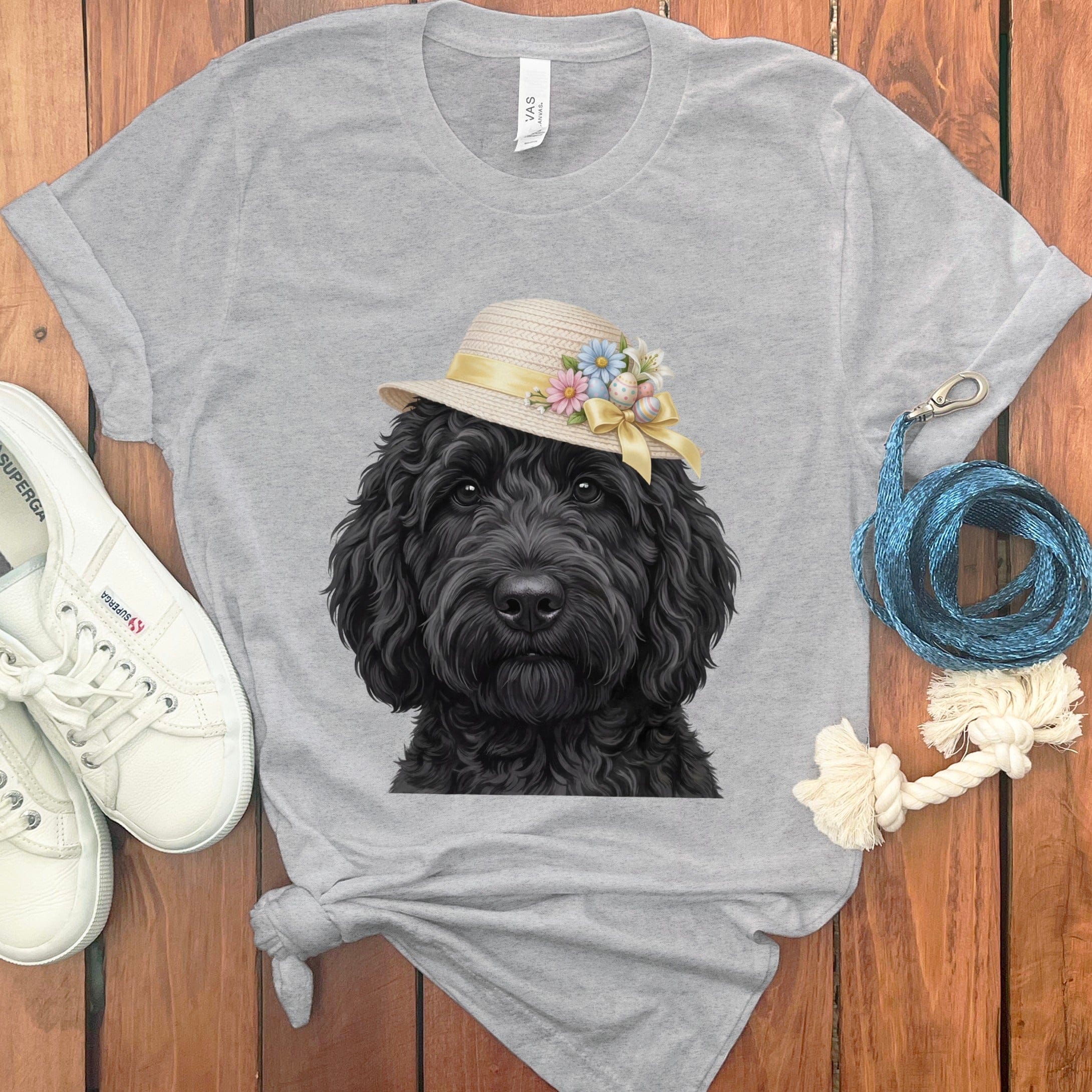 Black Doodle Easter T-Shirt in Athletic Heather / M by Puppy Jo