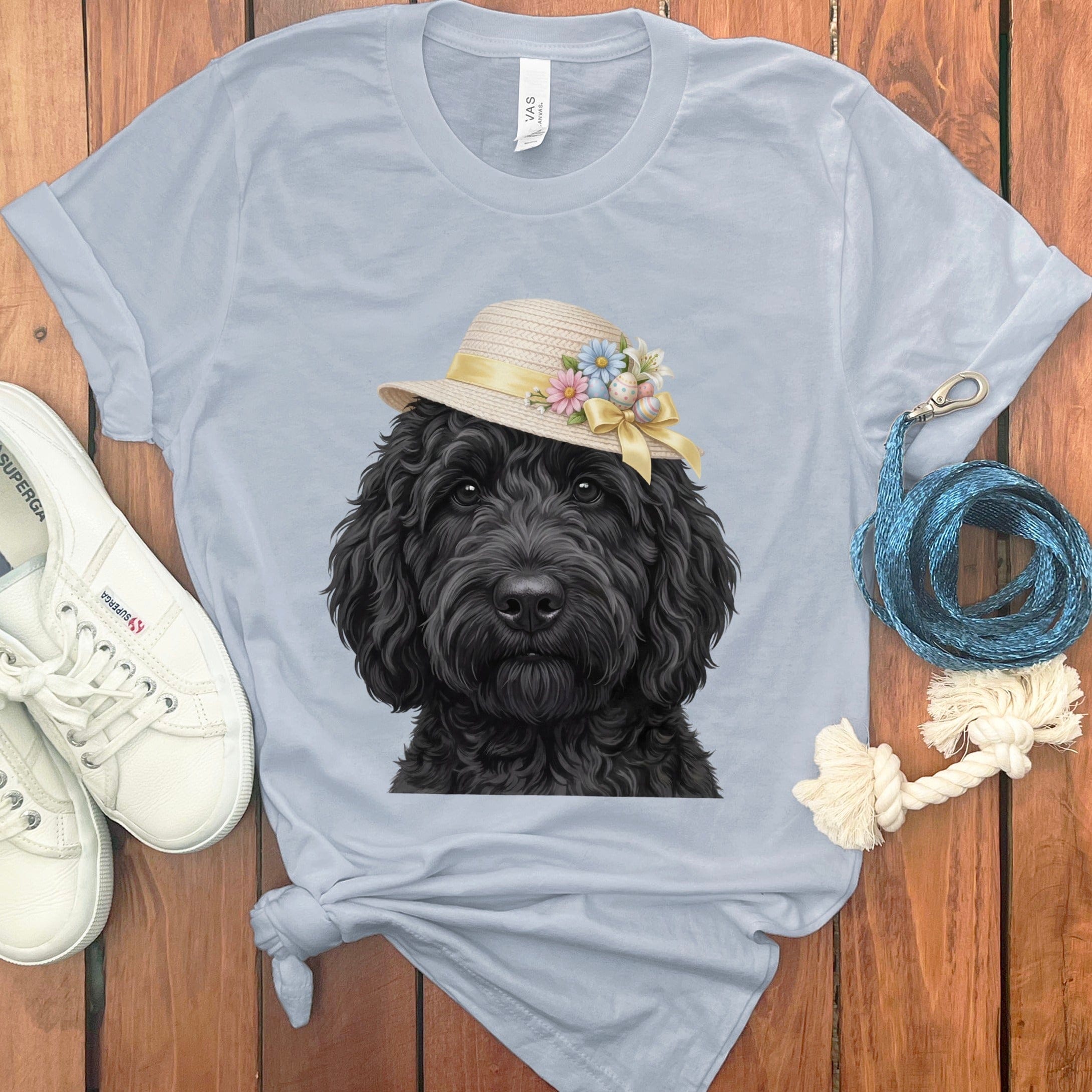 Black Doodle Easter T-Shirt in Light Blue / M by Puppy Jo