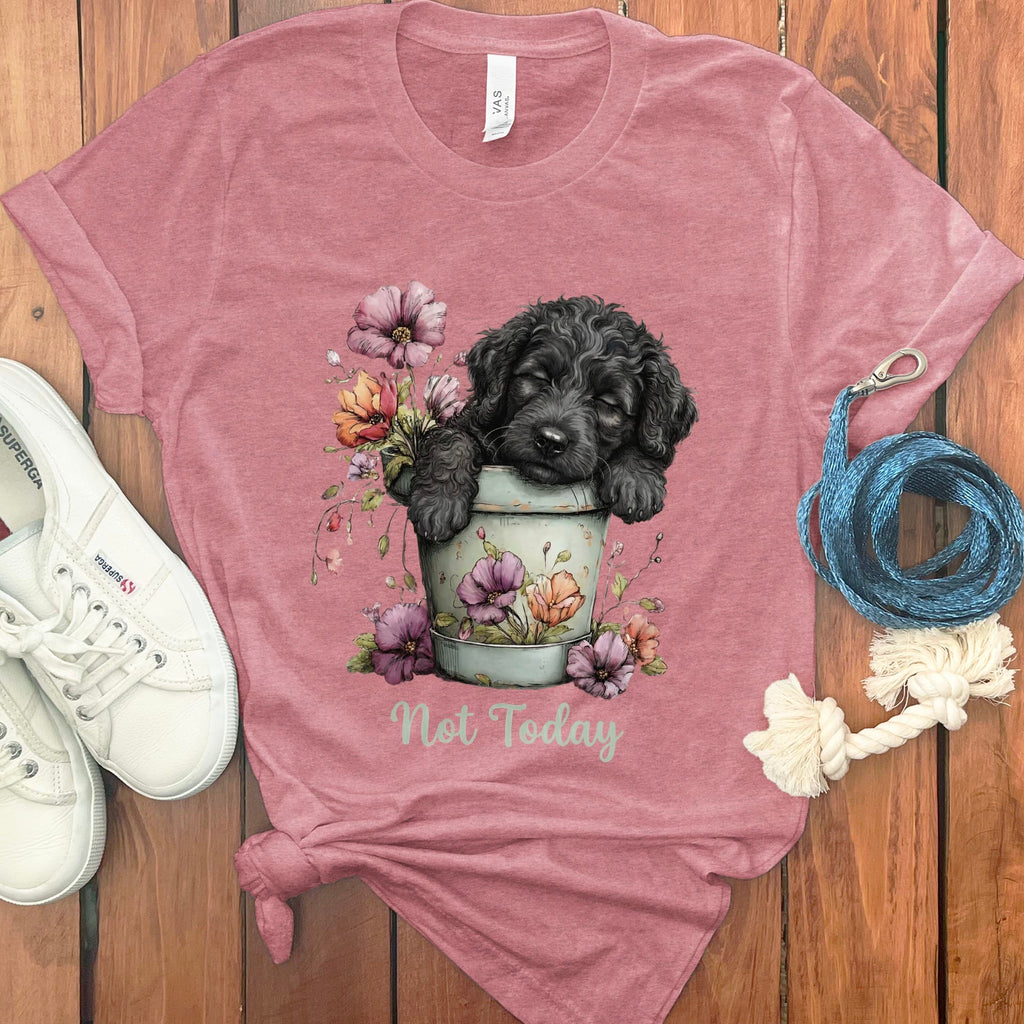Black Doodle Flower Pot T-Shirt in Heather Mauve / S by Puppy Jo