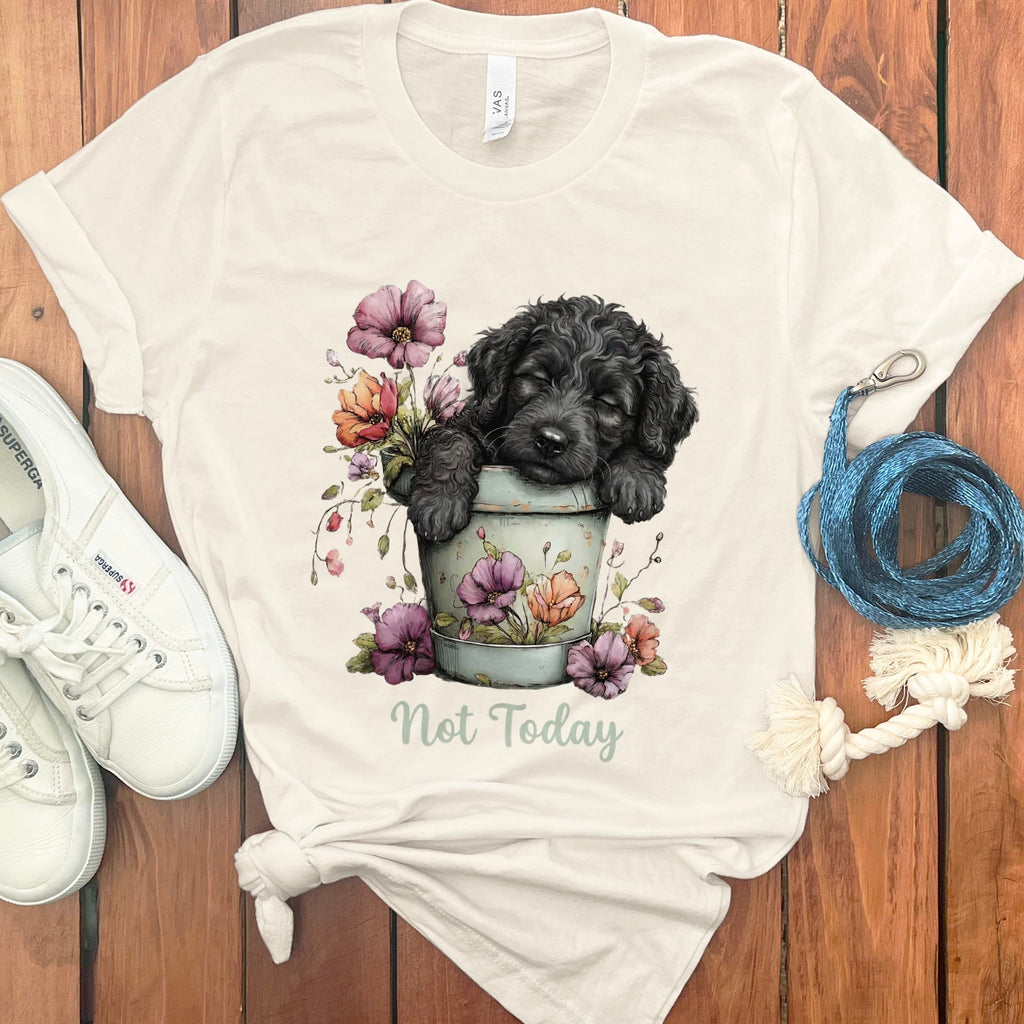 Black Doodle Flower Pot T-Shirt in Natural / S by Puppy Jo