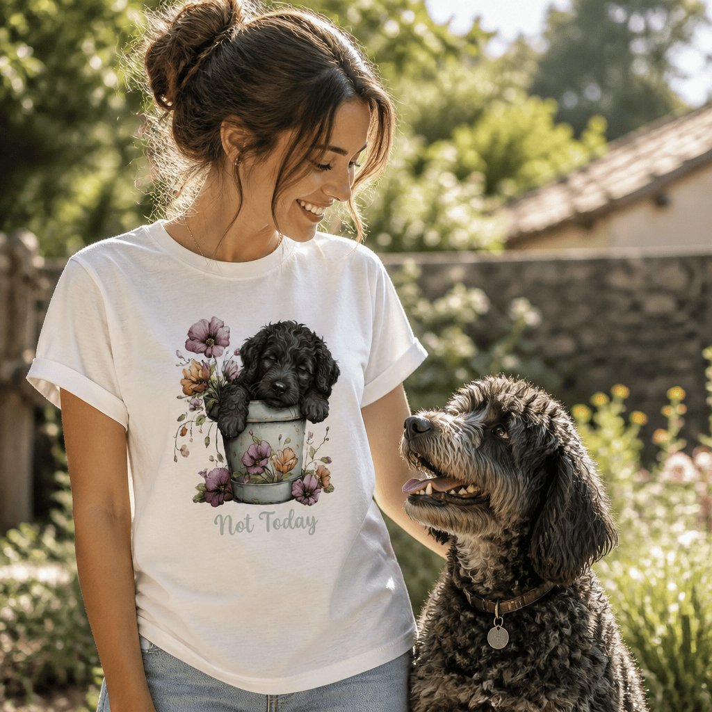 Black Doodle Flower Pot T-Shirt in by Puppy Jo