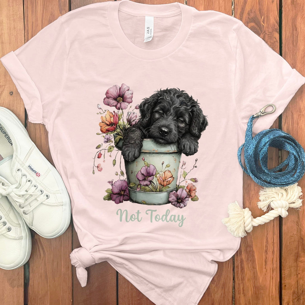 Black Doodle Flower Pot T-Shirt in Soft Pink / S by Puppy Jo