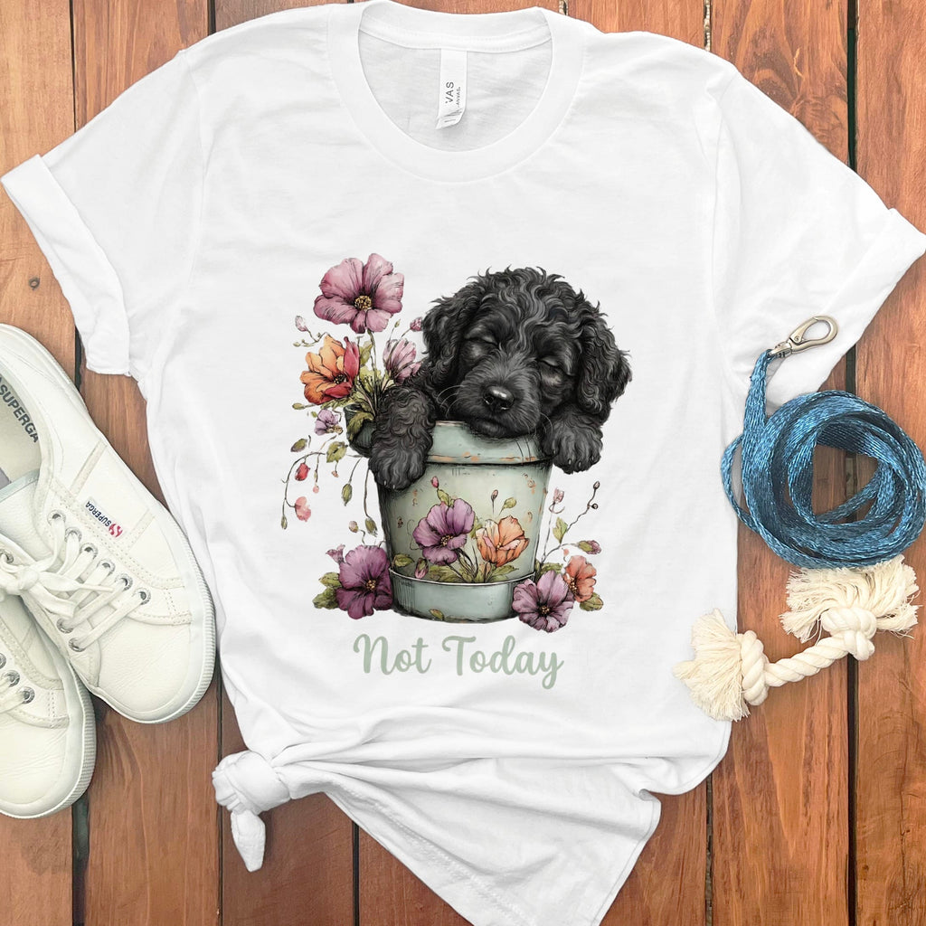 Black Doodle Flower Pot T-Shirt in White / S by Puppy Jo