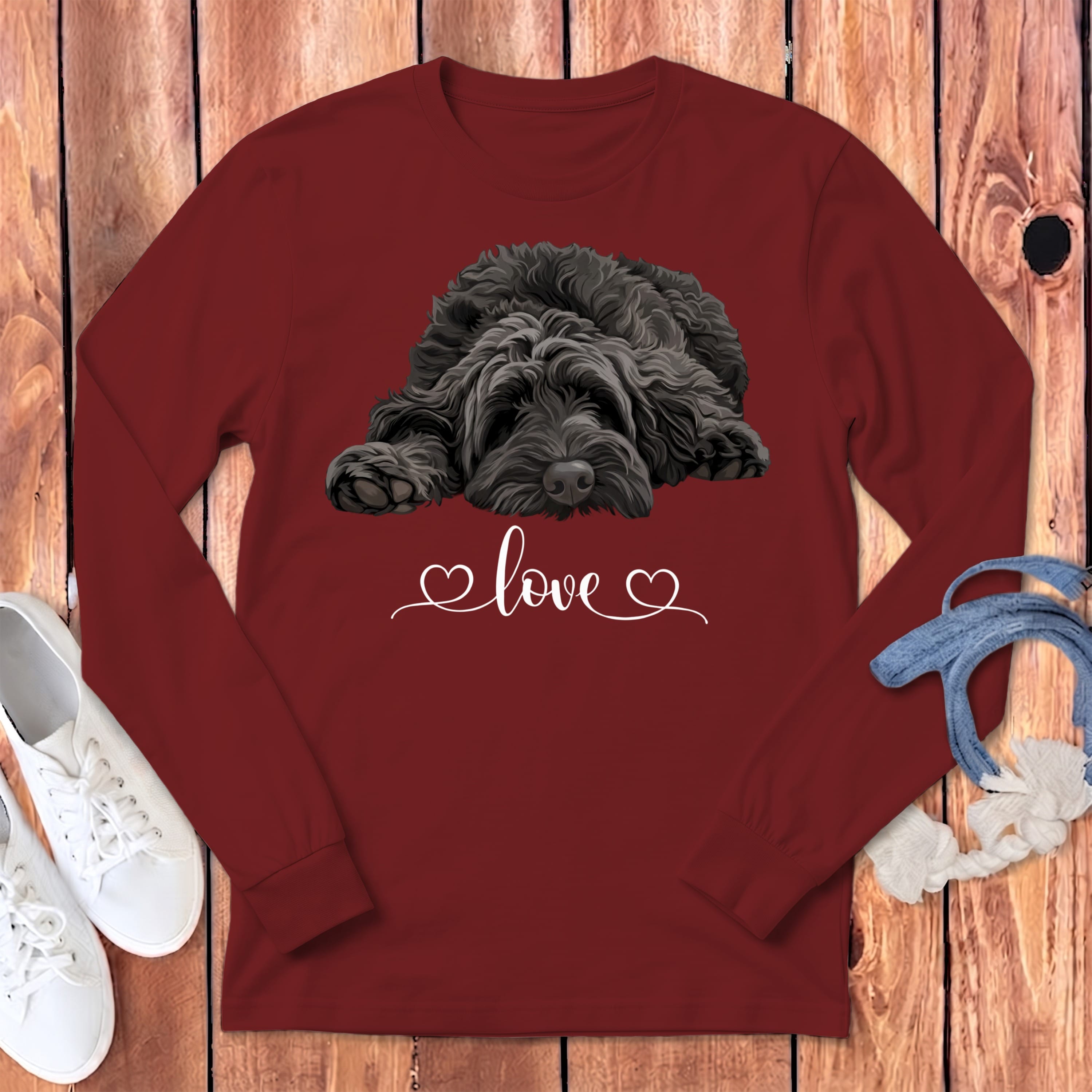Black Doodle Heart Long Sleeve T-Shirt in Cardinal / S by Puppy Jo