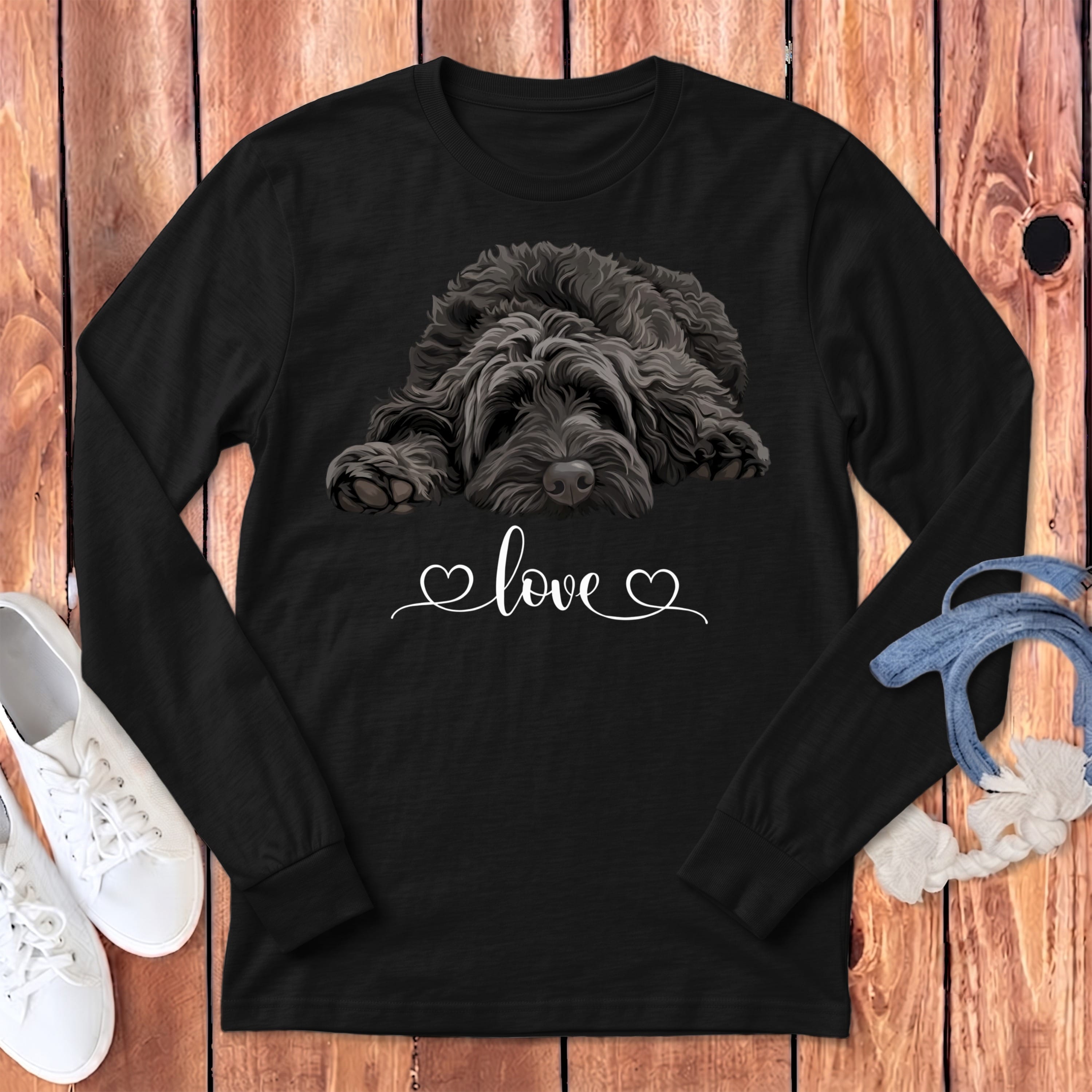 Black Doodle Heart Long Sleeve T-Shirt in Dark Grey Heather / S by Puppy Jo