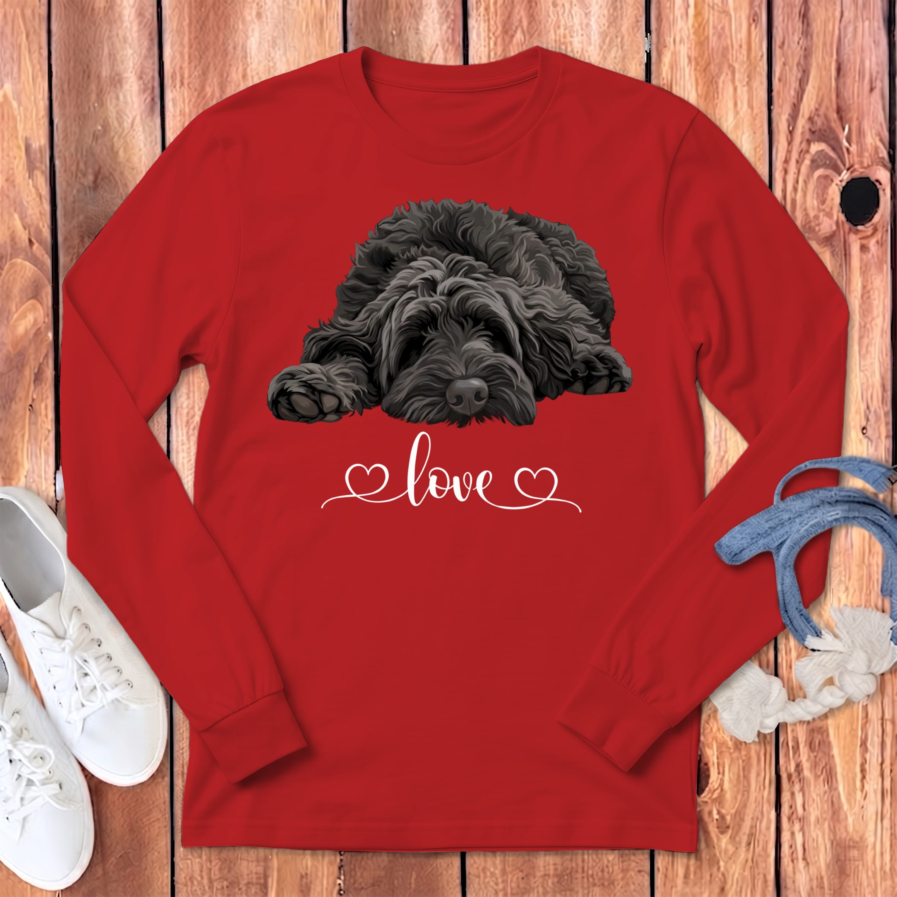 Black Doodle Heart Long Sleeve T-Shirt in Red / S by Puppy Jo