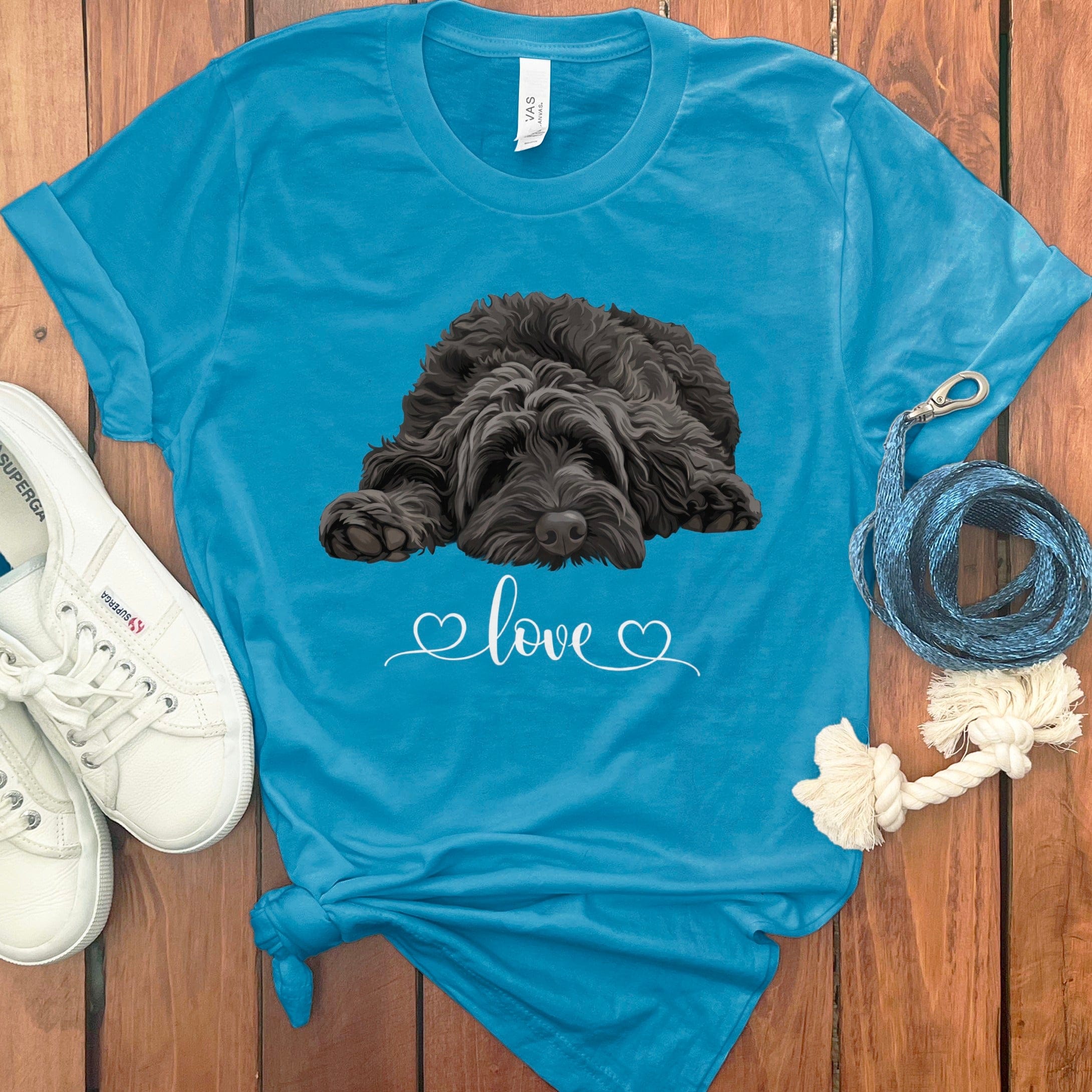 Black Doodle Heart T-Shirt in Aqua / M by Puppy Jo