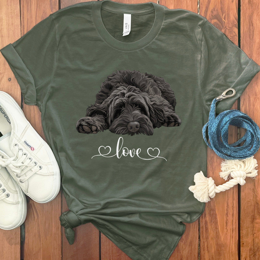 Black Doodle Heart T-Shirt in Military Green / M by Puppy Jo