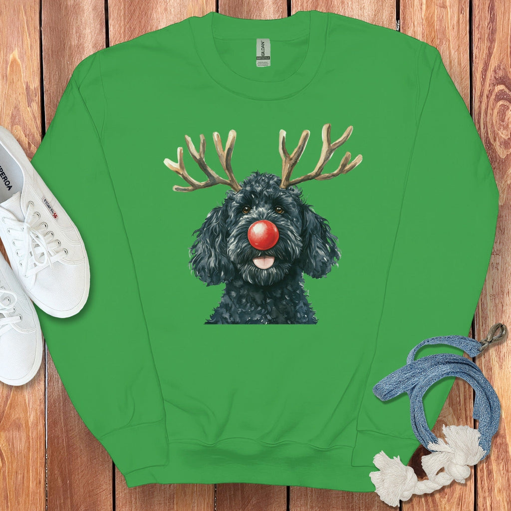 Black Doodle Holiday Sweatshirt in Irish Green / S by Puppy Jo