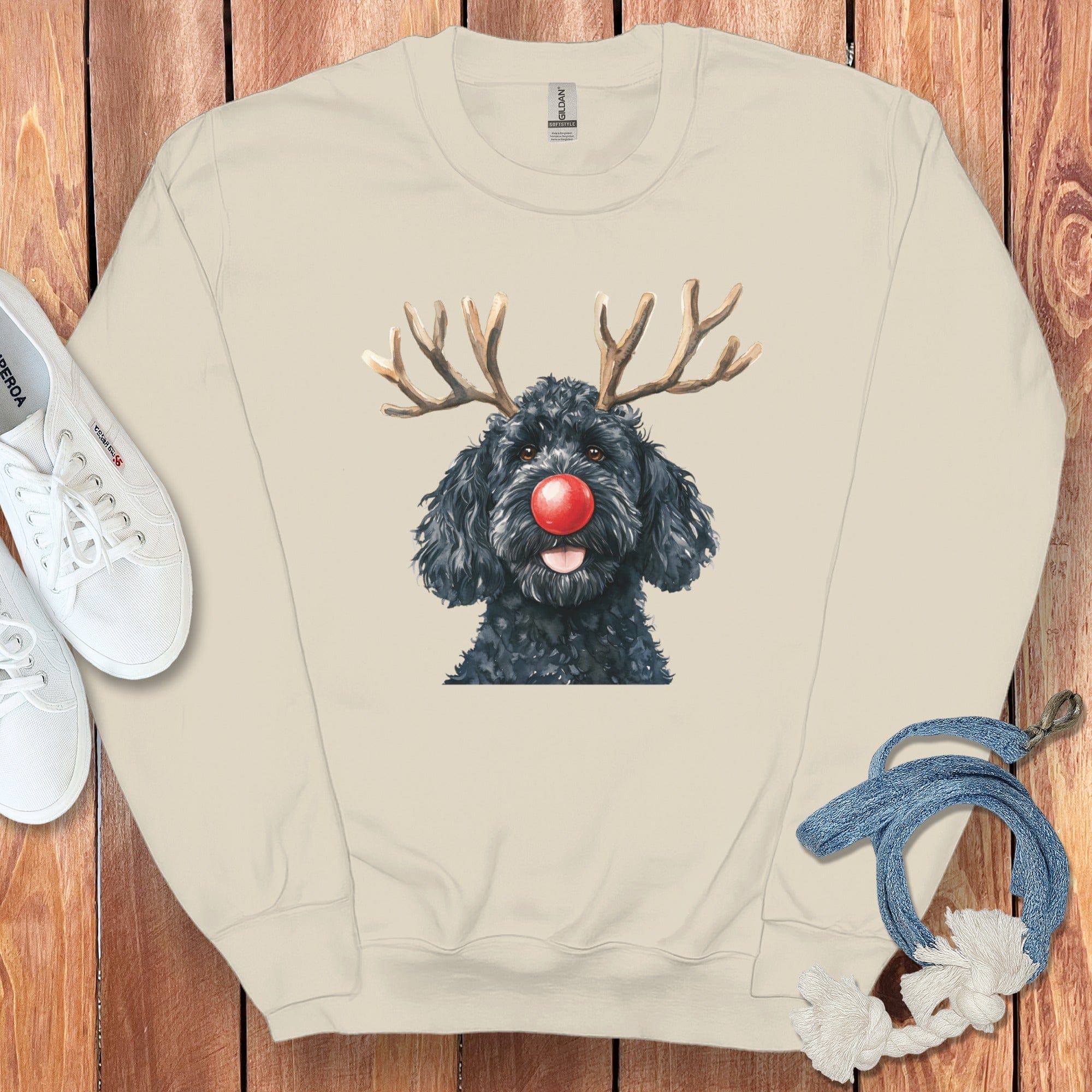 Black Doodle Holiday Sweatshirt in Sand / S by Puppy Jo