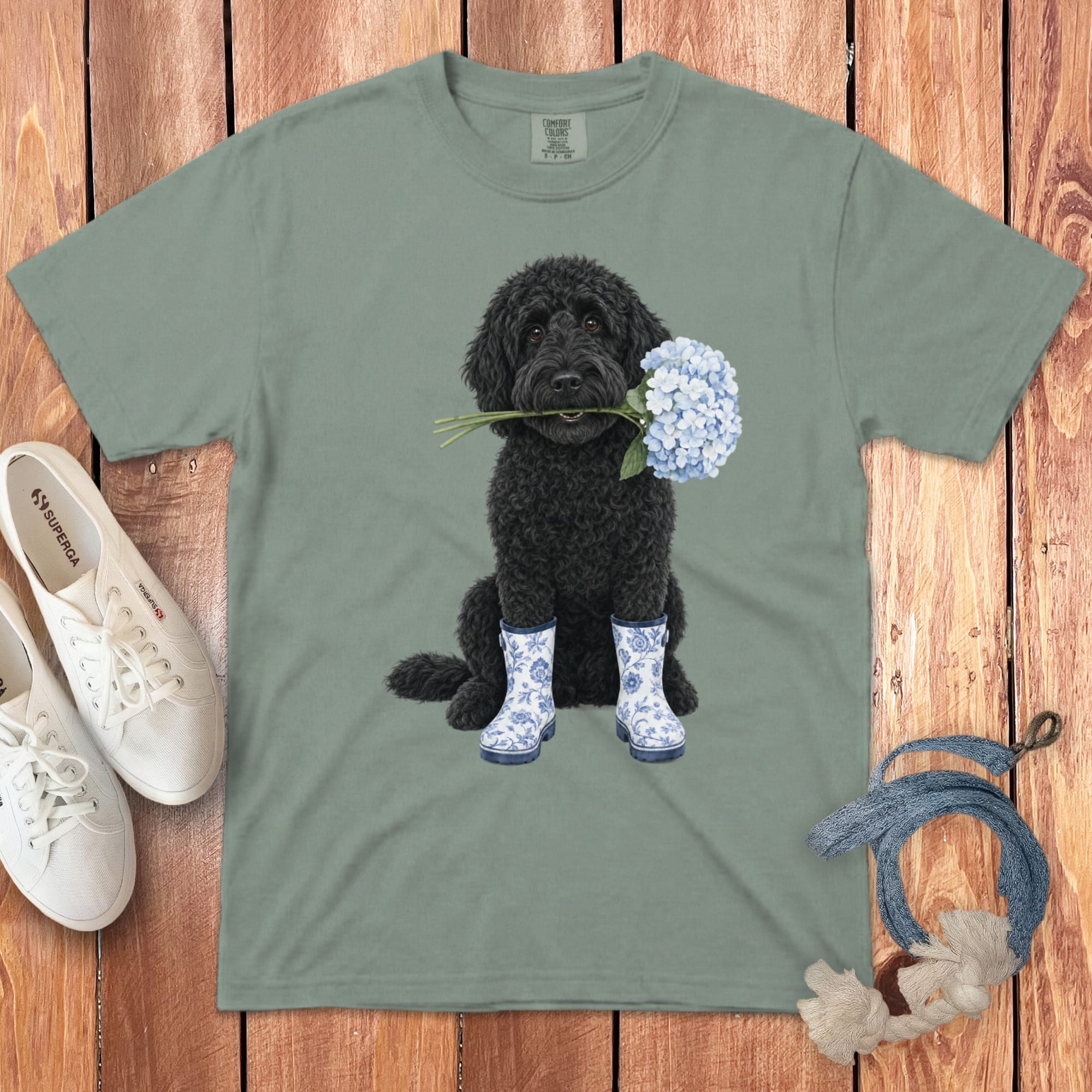 Black Doodle Hydrangea Signature T-Shirt in Bay / S by Puppy Jo